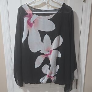 Alfani Black Top with Pink and White Floral Design